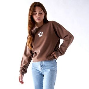 PacSun Ps/La Daisy Smiley Crew Neck Sweatshirt, brown - Size M